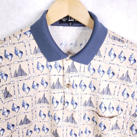 Vtg Dunhill Seashell Print Polo Shirt Sz Medium - Picture 6 of 9
